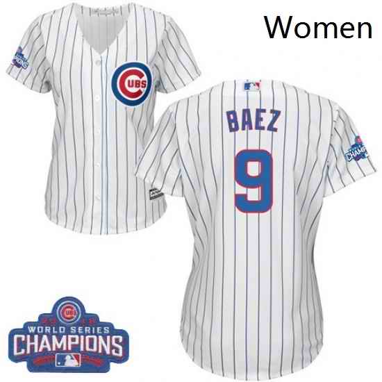 Womens Majestic Chicago Cubs 9 Javier Baez Authentic White Home 2016 World Series Champions Cool Base MLB Jersey
